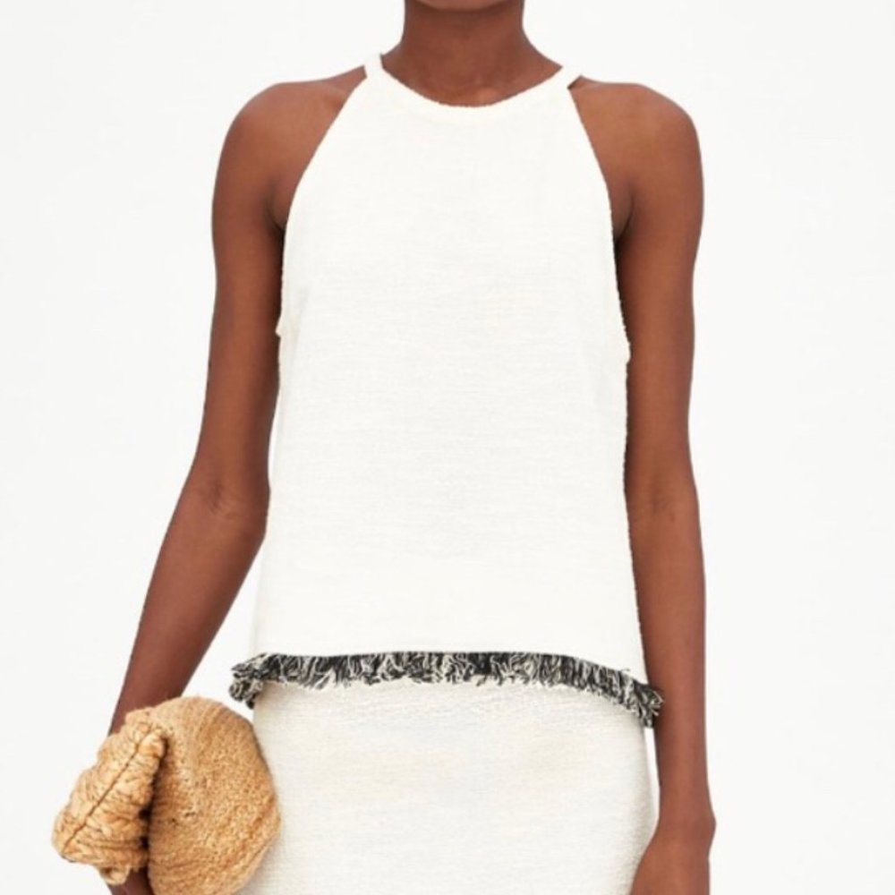 Zara TRAFALUC Cream with black ruffle detail top